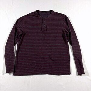 Vince Shirt Men Red Blue Striped Henley Top Pullover Cotton Blend Sweatshirt S